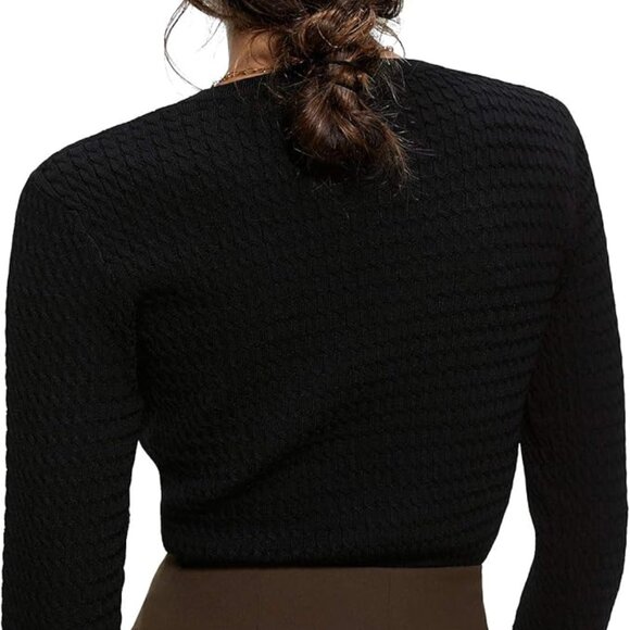 Zara Women's Textured Sweater with Buttoned Pearl Sleeves Knit - Picture 10 of 11